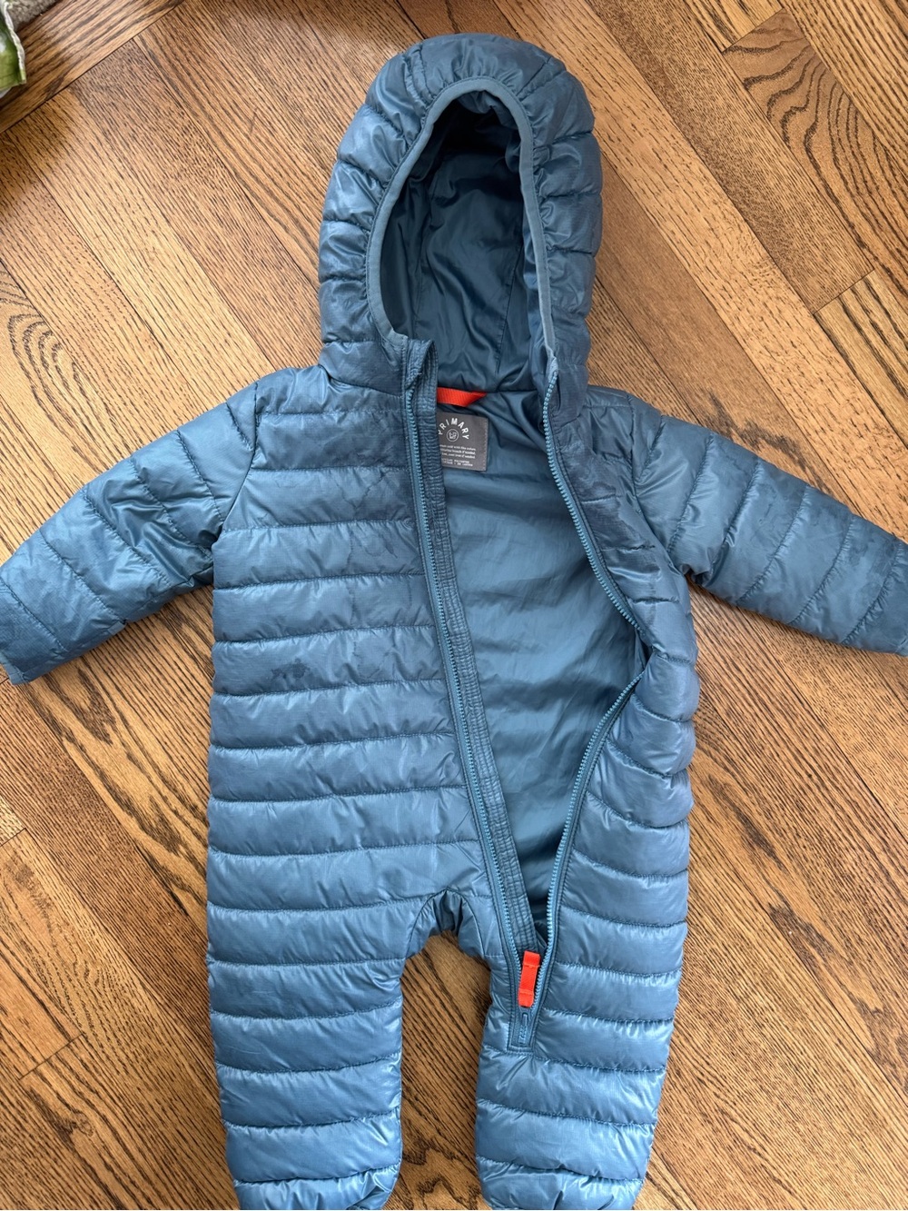 Primary Infant Quilted Snowsuit in Slate Blue with Red Accent